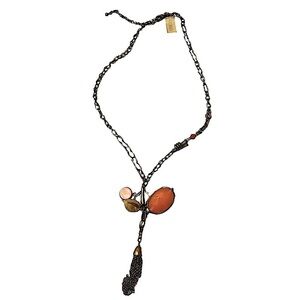 Chico’s Anika Antique Gold Tone Necklace with Stones & Tassel